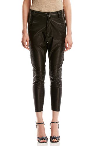 STRETCH LEATHER SLIM LOW RISE TROUSER
