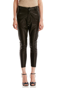 STRETCH LEATHER SLIM LOW RISE TROUSER