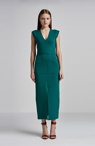 CREPE KNIT V-NECK DRESS