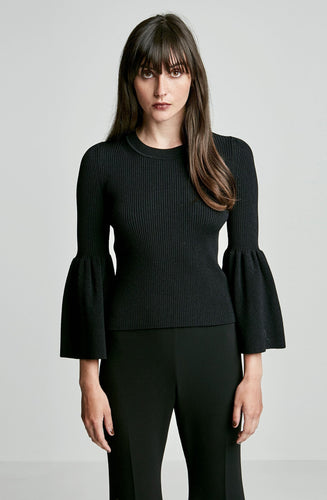 CREPE KNIT FLARED SLEEVE SWEATER