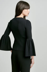 CREPE KNIT FLARED SLEEVE SWEATER