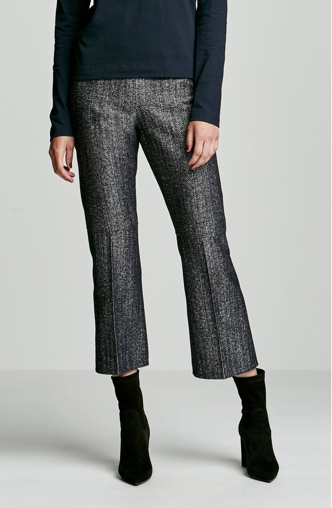 TWEED DENIM FLARED LEG TROUSER