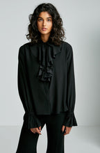 STRETCH SILK RUFFLE BLOUSE