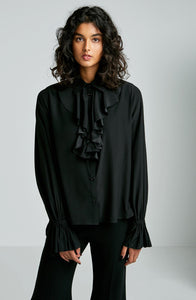 STRETCH SILK RUFFLE BLOUSE
