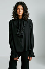 STRETCH SILK RUFFLE BLOUSE