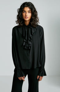 STRETCH SILK RUFFLE BLOUSE