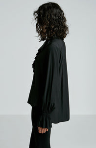 STRETCH SILK RUFFLE BLOUSE