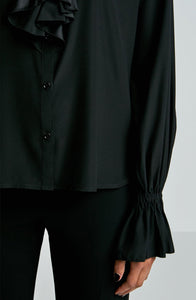 STRETCH SILK RUFFLE BLOUSE