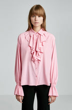 STRETCH SILK RUFFLE BLOUSE