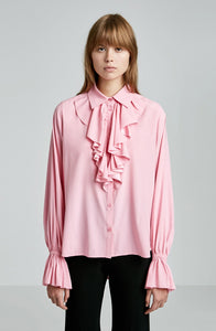 STRETCH SILK RUFFLE BLOUSE