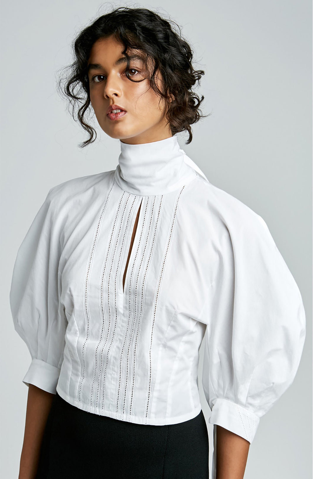 WHITE TIE NECK BLOUSE