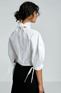 WHITE TIE NECK BLOUSE