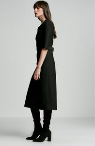 BONDED WOOL LACE V NECK DRESS