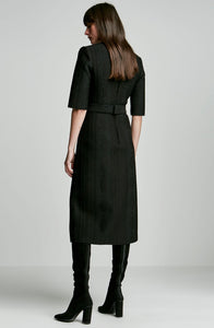 BONDED WOOL LACE V NECK DRESS