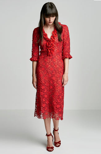 GUIPURE LACE V NECK DRESS