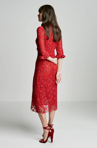 GUIPURE LACE V NECK DRESS