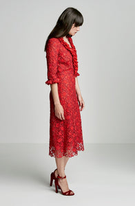 GUIPURE LACE V NECK DRESS