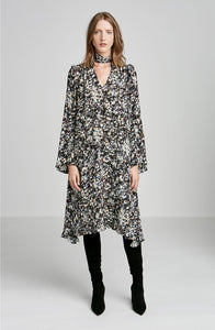 PRINTED RUFFLE HEM DRESS