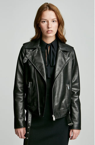 LEATHER BUCKLE BIKER JACKET