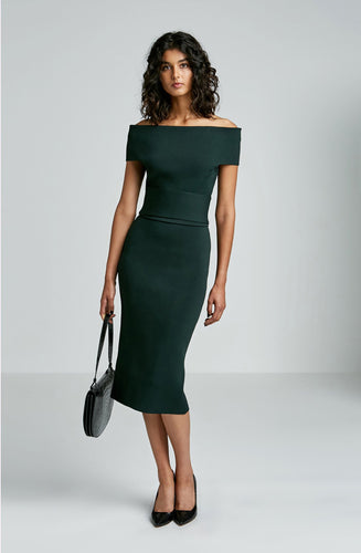 CREPE KNIT COLD SHOULDER MILANO DRESS
