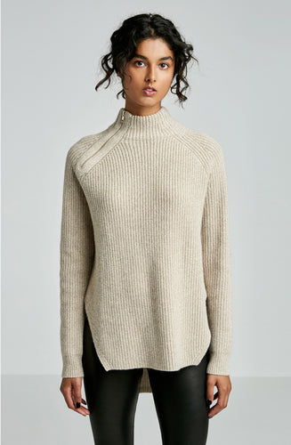 CASHMERE WOOL ZIP NECK SWEATER