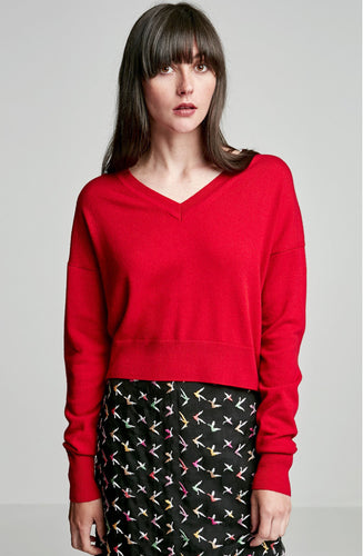 CASHMERE CROPPED V-NECK SWEATER