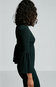 CREPE KNIT CROP FLARED SLEEVE SWEATER