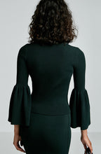 CREPE KNIT CROP FLARED SLEEVE SWEATER