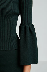 CREPE KNIT CROP FLARED SLEEVE SWEATER