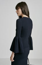 CREPE KNIT CROP FLARED SLEEVE SWEATER
