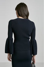 CREPE KNIT CROP FLARED SLEEVE SWEATER