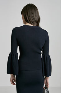 CREPE KNIT CROP FLARED SLEEVE SWEATER