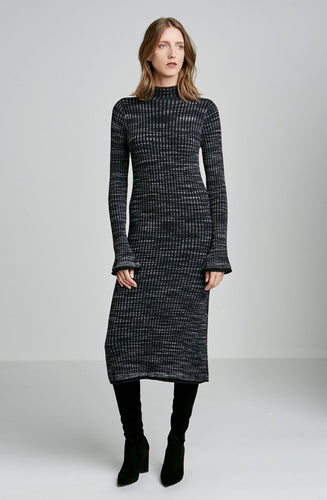 PRINTED MERINO RIB DRESS