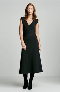 CREPE KNIT COLD SHOULDER V-NECK DRESS