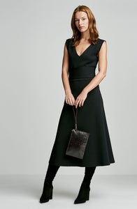 CREPE KNIT COLD SHOULDER V-NECK DRESS