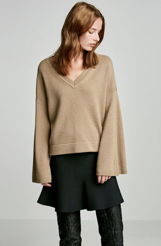 CASHMERE CROP TRAPEZE SLEEVE SWEATER