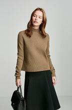 CREPE KNIT RIBBED TURTLE NECK SWEATER