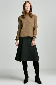 CREPE KNIT RIBBED TURTLE NECK SWEATER
