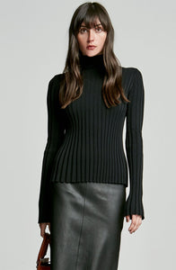 CREPE KNIT RIB PLEAT SWEATER
