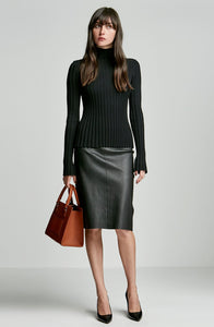 CREPE KNIT RIB PLEAT SWEATER