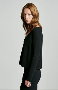 CREPE KNIT RIBBED CROP SWEATER