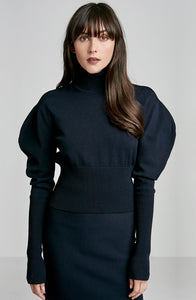 CREPE KNIT DRAPE SLEEVE SWEATER