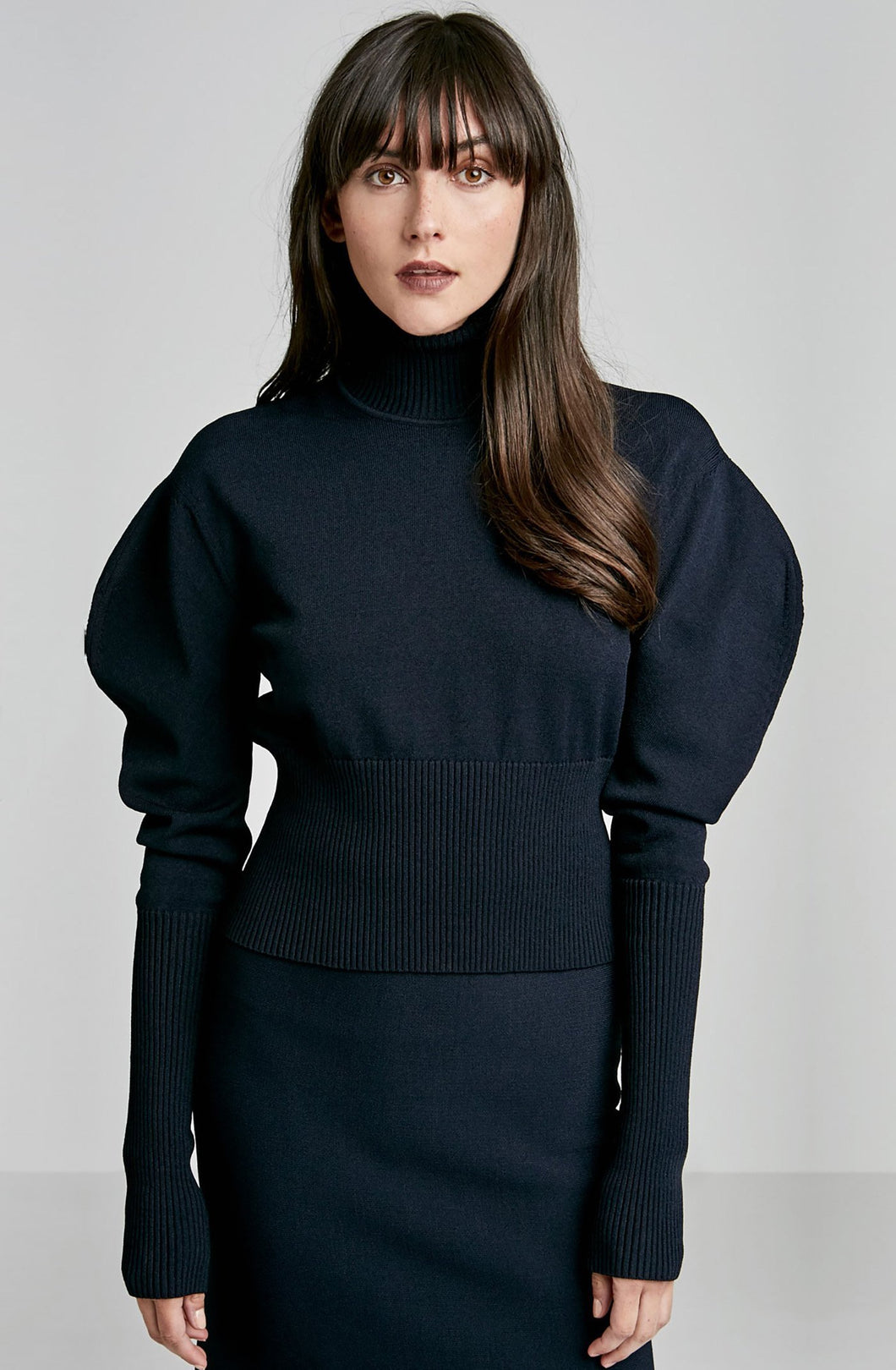 CREPE KNIT DRAPE SLEEVE SWEATER