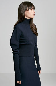 CREPE KNIT DRAPE SLEEVE SWEATER