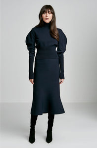 CREPE KNIT DRAPE SLEEVE SWEATER