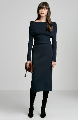 CREPE KNIT LS COLD SHOULDER DRESS