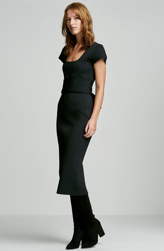 CREPE KNIT CAP SLEEVE DRESS
