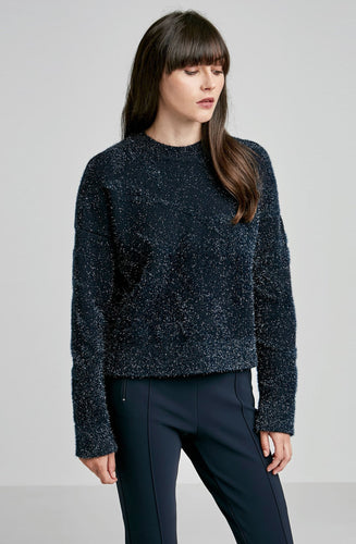 CREPE KNIT METALLIC JACQUARD SWEATER