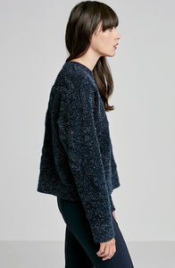 CREPE KNIT METALLIC JACQUARD SWEATER