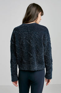 CREPE KNIT METALLIC JACQUARD SWEATER